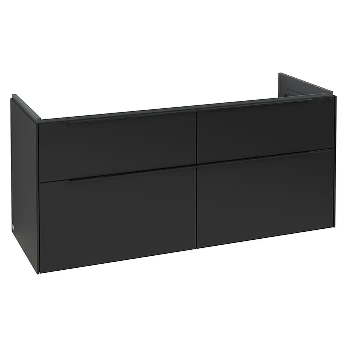 Villeroy & Boch Subway 3.0 Waschbeckenunterschrank - Volcano Black, Anzahl Schubladen: 4 Stk., Farbe Griff: Volcano Black, B x T x H: 127,2 x 47,8 x 57,6 cm, Mit Beleuchtung, Geeignet für Doppelwaschtisch - Dunkelgrauer wandmontierter Waschtischunterschrank mit vier Schubladen und integrierten Griffen.
