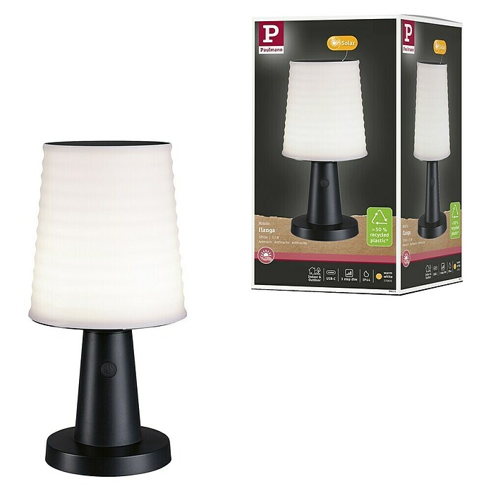 Paulmann Lámpara de sobremesa solar Ilanga (Potencia máx. del sistema: 32 W, Gris/ Blanco) | BAUHAUS