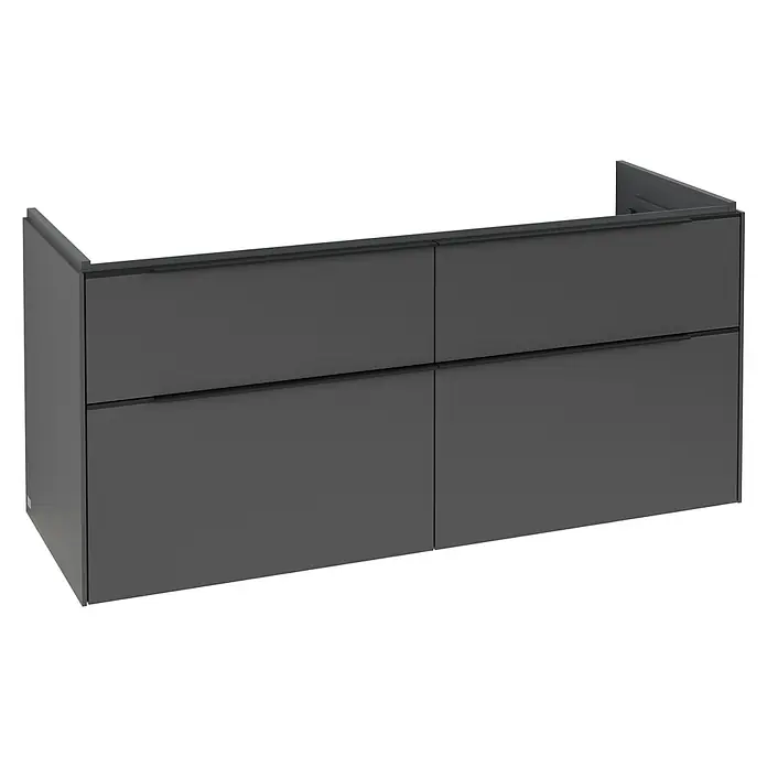 Villeroy & Boch Subway 3.0 Waschbeckenunterschrank - Graphite, Anzahl Schubladen: 4 Stk., Farbe Griff: Volcano Black, B x T x H: 127,2 x 47,8 x 57,6 cm, Mit Beleuchtung, Geeignet für Doppelwaschtisch - Dunkelgrauer Wandbadschrank mit vier Schubladen und integrierten Griffen.