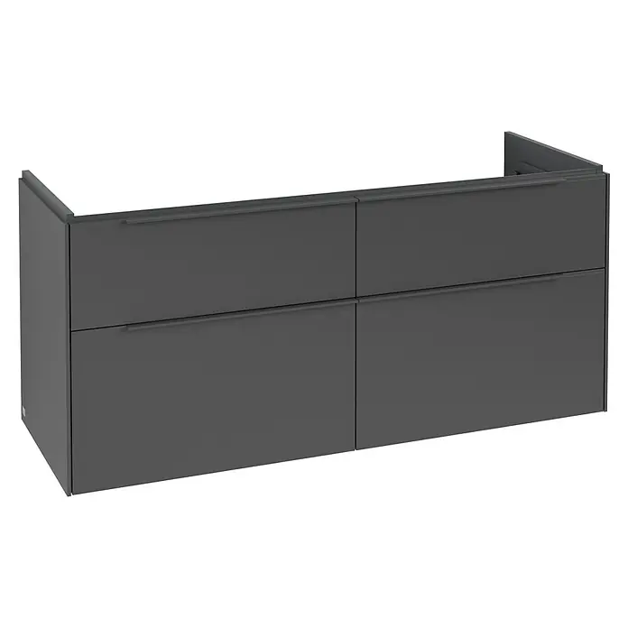 Villeroy & Boch Subway 3.0 Waschbeckenunterschrank - Graphite, Anzahl Schubladen: 4 Stk., Farbe Griff: Monochrom, B x T x H: 127,2 x 47,8 x 57,6 cm, Geeignet für Doppelwaschtisch - Dunkelgrauer wandmontierter Badunterschrank mit vier Schubladen und integrierten Griffen.