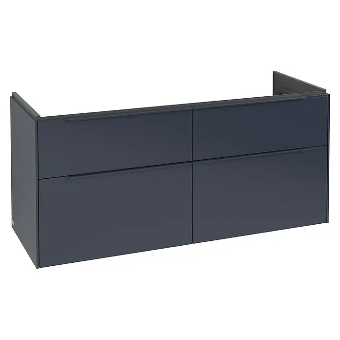 Villeroy & Boch Subway 3.0 Waschbeckenunterschrank - Marine Blue, Anzahl Schubladen: 4 Stk., Farbe Griff: Monochrom, B x T x H: 127,2 x 47,8 x 57,6 cm, Geeignet für Doppelwaschtisch - Dunkelgrauer wandmontierter Badschrank mit vier Soft-Close-Schubladen und integrierten Griffen.