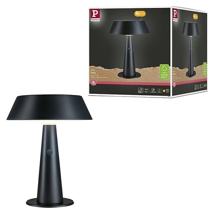 Paulmann Lámpara de sobremesa solar Soala (Potencia máx. del sistema: 32 W, Negro) | BAUHAUS