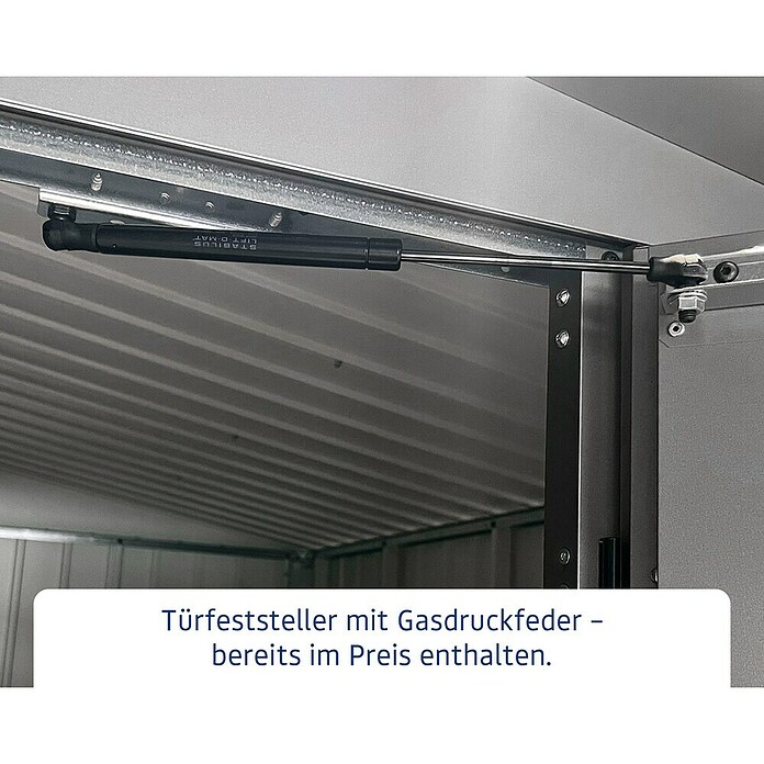 EcoStar Gerätehaus Euroline Trend ESD4 (Außenbreite inkl. Dachüberstand: 237 cm, Außentiefe inkl. Dachüberstand: 181 cm, Stahl, Graualuminium, Einzeltür) | BAUHAUS