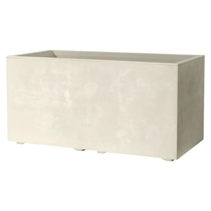 Deroma Millennium Macetero para plantas - 39 x 79 x 39 cm, Plástico, Perla - Una jardinera rectangular beige con una superficie texturizada.