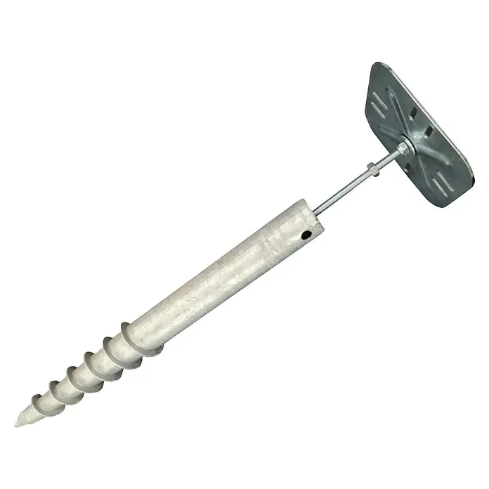 EcoStar Schraubfundament - L x B x H: 6 x 66 x 6 cm, Stahl, Passend für: EcoStar Gerätehaus Euroline Trend ESD4 / EFD4/ ESD5 / EFD5 - Verzinkter Erdspieß-Anker aus Metall mit langem Schaft, Gewindespitze und flacher, quadratischer Befestigungsplatte.