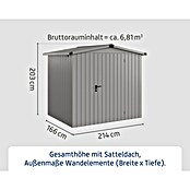 EcoStar Gerätehaus Euroline Trend ESD4 (Außenbreite inkl. Dachüberstand: 237 cm, Außentiefe inkl. Dachüberstand: 181 cm, Stahl, Graualuminium, Einzeltür) | BAUHAUS