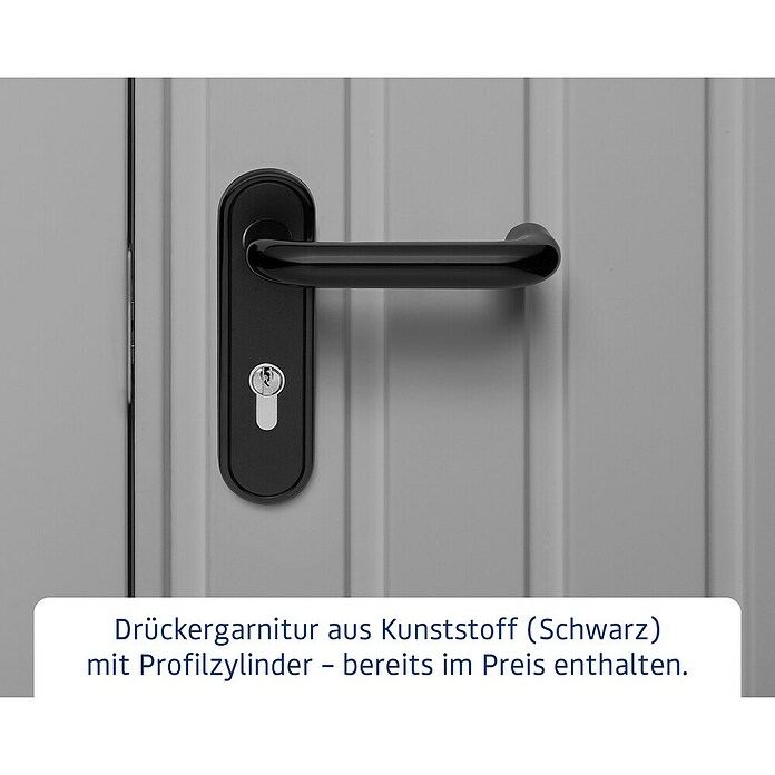 EcoStar Gerätehaus Euroline Trend ESD4 (Außenbreite inkl. Dachüberstand: 237 cm, Außentiefe inkl. Dachüberstand: 181 cm, Stahl, Graualuminium, Einzeltür) | BAUHAUS