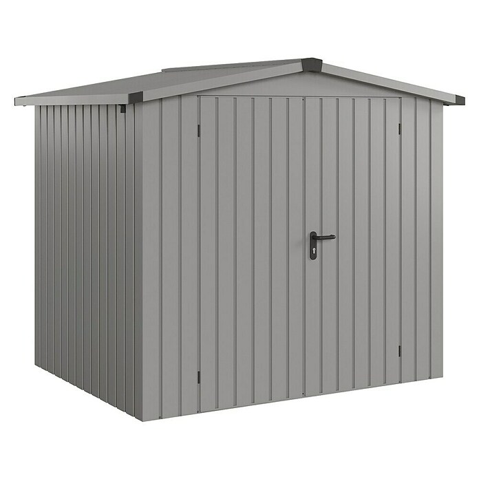 EcoStar Gerätehaus Euroline Trend ESD4 (Außenbreite inkl. Dachüberstand: 237 cm, Außentiefe inkl. Dachüberstand: 181 cm, Stahl, Graualuminium, Doppeltür) | BAUHAUS