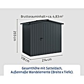 EcoStar Gerätehaus Euroline Trend ESD3 (Außenbreite inkl. Dachüberstand: 237 cm, Außentiefe inkl. Dachüberstand: 134 cm, Stahl, Anthrazitgrau, Einzeltür) | BAUHAUS