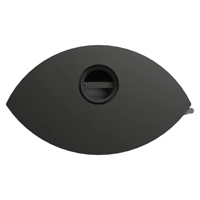 Kaminofen Elipso Max - 8 kW, Raumheizvermögen: 229 m³, Material Verkleidung: Stahl, Schwarz - Dunkelgraues ovales Rauchrohrteil mit zentraler runder Öffnung und verstellbarer Drosselklappe.
