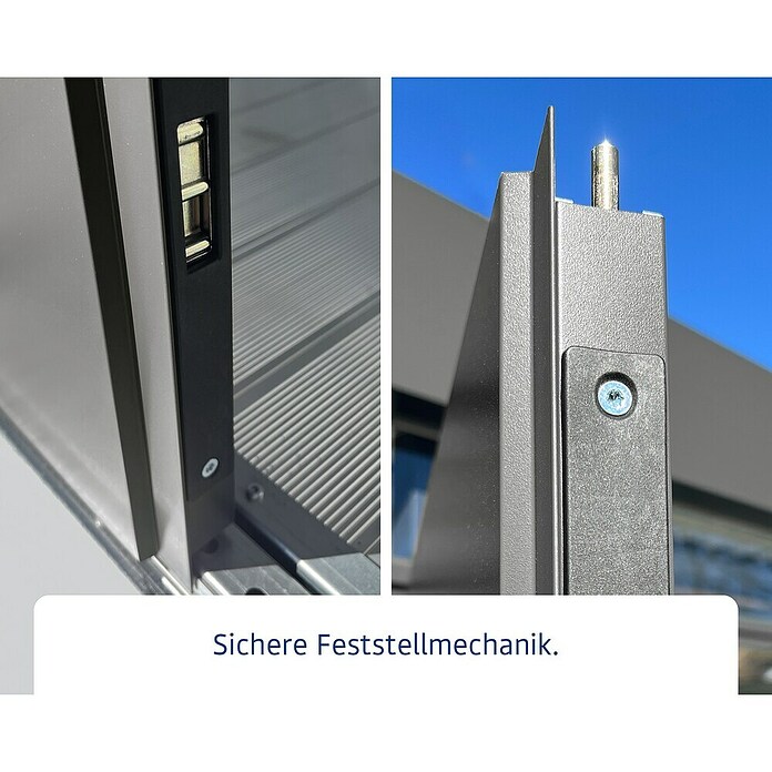 EcoStar Gerätehaus Euroline Trend ESD4 (Außenbreite inkl. Dachüberstand: 237 cm, Außentiefe inkl. Dachüberstand: 181 cm, Stahl, Graualuminium, Doppeltür) | BAUHAUS