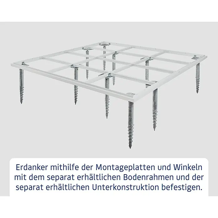 EcoStar Schraubfundament - L x B x H: 6 x 66 x 6 cm, Stahl, Passend für: EcoStar Gerätehaus Euroline Trend ESD4 / EFD4/ ESD5 / EFD5 - Weißes Metallrahmen-Fundamentgestell mit Erdankern zur Montage von Bodenrahmen und Unterkonstruktionen.