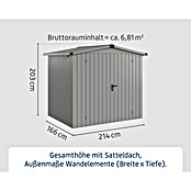 EcoStar Gerätehaus Euroline Trend ESD4 (Außenbreite inkl. Dachüberstand: 237 cm, Außentiefe inkl. Dachüberstand: 181 cm, Stahl, Graualuminium, Doppeltür) | BAUHAUS