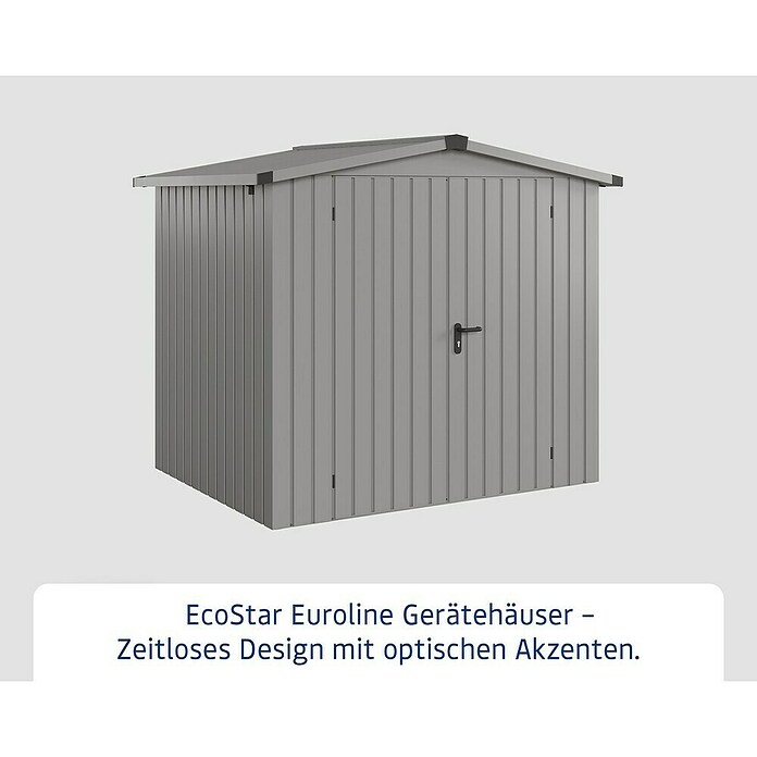 EcoStar Gerätehaus Euroline Trend ESD4 (Außenbreite inkl. Dachüberstand: 237 cm, Außentiefe inkl. Dachüberstand: 181 cm, Stahl, Graualuminium, Doppeltür) | BAUHAUS
