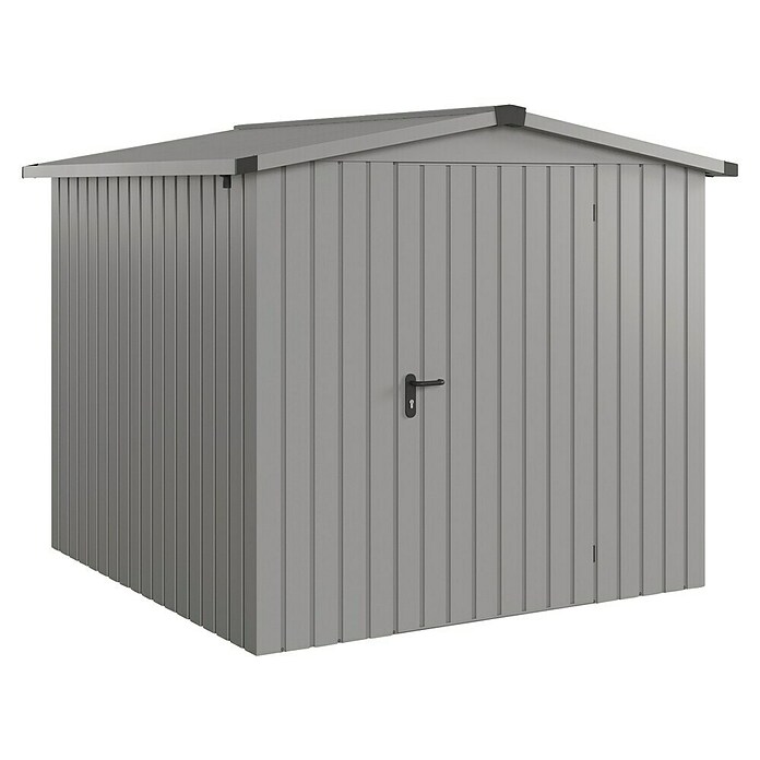 EcoStar Gerätehaus Euroline Trend ESD5 (Außenbreite inkl. Dachüberstand: 237 cm, Außentiefe inkl. Dachüberstand: 229 cm, Stahl, Graualuminium, Einzeltür) | BAUHAUS