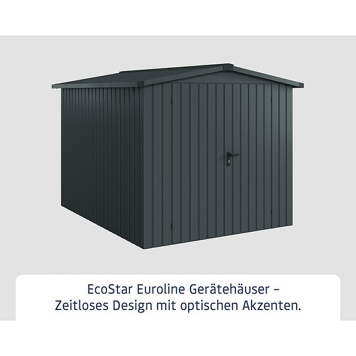 EcoStar Gerätehaus Euroline Trend ESD6 (Außenbreite inkl. Dachüberstand: 237 cm, Außentiefe inkl. Dachüberstand: 278 cm, Stahl, Anthrazitgrau, Doppeltür) | BAUHAUS