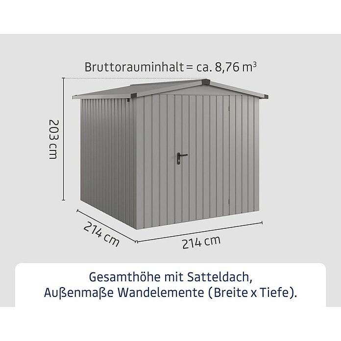 EcoStar Gerätehaus Euroline Trend ESD5 (Außenbreite inkl. Dachüberstand: 237 cm, Außentiefe inkl. Dachüberstand: 229 cm, Stahl, Graualuminium, Einzeltür) | BAUHAUS