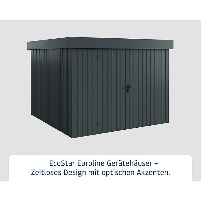 EcoStar Gerätehaus Euroline Trend EFD10 (Außenbreite inkl. Dachüberstand: 285 cm, Außentiefe inkl. Dachüberstand: 278 cm, Stahl, Anthrazitgrau, Doppeltür) | BAUHAUS