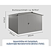 EcoStar Gerätehaus Euroline Trend ESD14 (Außenbreite inkl. Dachüberstand: 333 cm, Außentiefe inkl. Dachüberstand: 325 cm, Stahl, Graualuminium, Einzeltür) | BAUHAUS