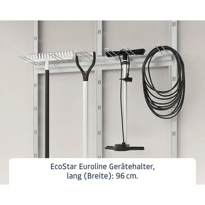 EcoStar Gerätehalter - L x B x H: 80 x 95 x 9 cm - EcoStar Euroline Gerätehalter, 96 cm breit, aus weißem Metall, wandmontiert, zur Organisation von Gartengeräten.