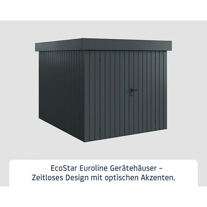 EcoStar Gerätehaus Euroline Trend EFD6 (Außenbreite inkl. Dachüberstand: 237 cm, Außentiefe inkl. Dachüberstand: 278 cm, Stahl, Anthrazitgrau, Doppeltür) | BAUHAUS