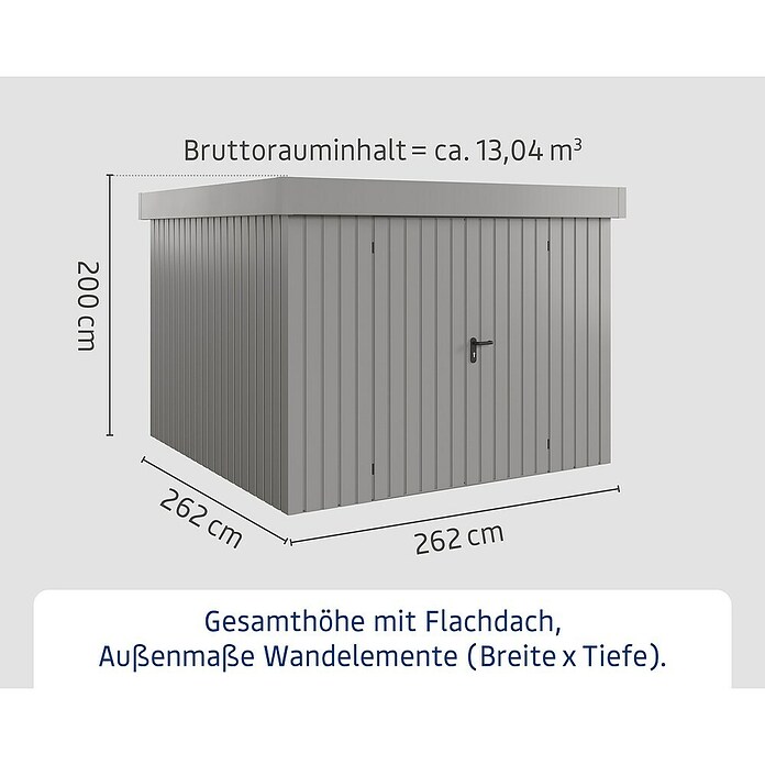EcoStar Gerätehaus Euroline Trend EFD10 (Außenbreite inkl. Dachüberstand: 285 cm, Außentiefe inkl. Dachüberstand: 278 cm, Stahl, Graualuminium, Doppeltür) | BAUHAUS