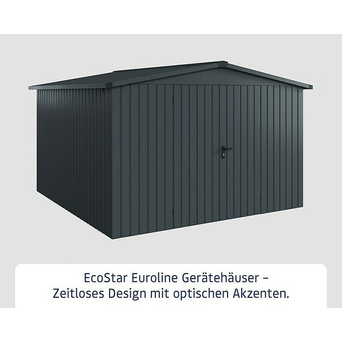 EcoStar Gerätehaus Euroline Trend ESD 14 (Außenbreite inkl. Dachüberstand: 333 cm, Außentiefe inkl. Dachüberstand: 325 cm, Stahl, Anthrazitgrau, Doppeltür) | BAUHAUS