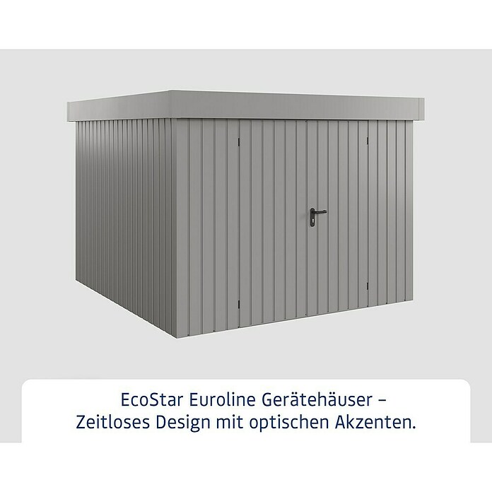 EcoStar Gerätehaus Euroline Trend EFD10 (Außenbreite inkl. Dachüberstand: 285 cm, Außentiefe inkl. Dachüberstand: 278 cm, Stahl, Graualuminium, Doppeltür) | BAUHAUS