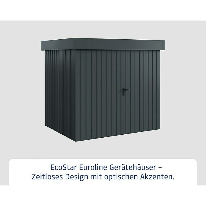 EcoStar Gerätehaus Euroline Trend EFD4 (Außenbreite inkl. Dachüberstand: 237 cm, Außentiefe inkl. Dachüberstand: 181 cm, Stahl, Anthrazitgrau, Doppeltür) | BAUHAUS