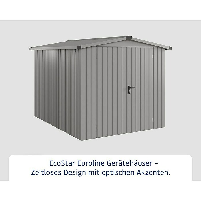 EcoStar Gerätehaus Euroline Trend ESD6 (Außenbreite inkl. Dachüberstand: 237 cm, Außentiefe inkl. Dachüberstand: 278 cm, Stahl, Graualuminium, Doppeltür) | BAUHAUS