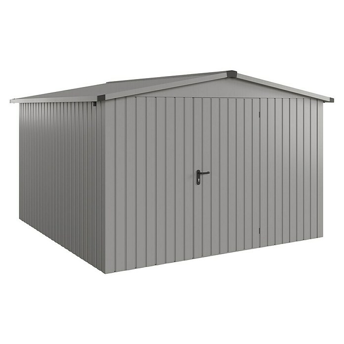 EcoStar Gerätehaus Euroline Trend ESD14 (Außenbreite inkl. Dachüberstand: 333 cm, Außentiefe inkl. Dachüberstand: 325 cm, Stahl, Graualuminium, Einzeltür) | BAUHAUS