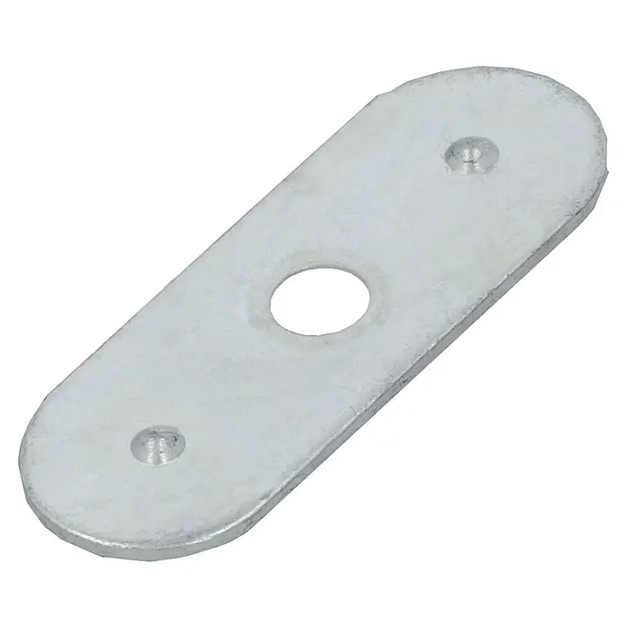 Suki Magnetverschluss - Haftkraft: 2 kg, L x B x H: 35 x 15 x 1,11 mm - Metallische Halteplatte mit ovaler Form, drei Löchern und einer silberfarbenen Oberfläche zur Befestigung von Bauteilen.