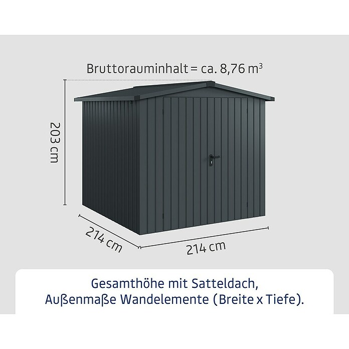 EcoStar Gerätehaus Euroline Trend ESD5 (Außenbreite inkl. Dachüberstand: 237 cm, Außentiefe inkl. Dachüberstand: 229 cm, Stahl, Anthrazitgrau, Doppeltür) | BAUHAUS