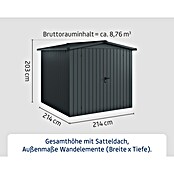 EcoStar Gerätehaus Euroline Trend ESD5 (Außenbreite inkl. Dachüberstand: 237 cm, Außentiefe inkl. Dachüberstand: 229 cm, Stahl, Anthrazitgrau, Doppeltür) | BAUHAUS
