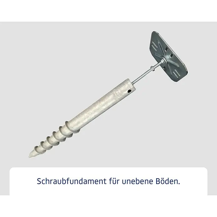 EcoStar Schraubfundament - L x B x H: 6 x 66 x 6 cm, Stahl, Passend für: EcoStar Gerätehaus Euroline Trend ESD4 / EFD4/ ESD5 / EFD5 - Verzinktes Schraubfundament mit spiralförmiger Spitze, rohrförmigem Schaft und flacher Montageplatte für unebene Böden.