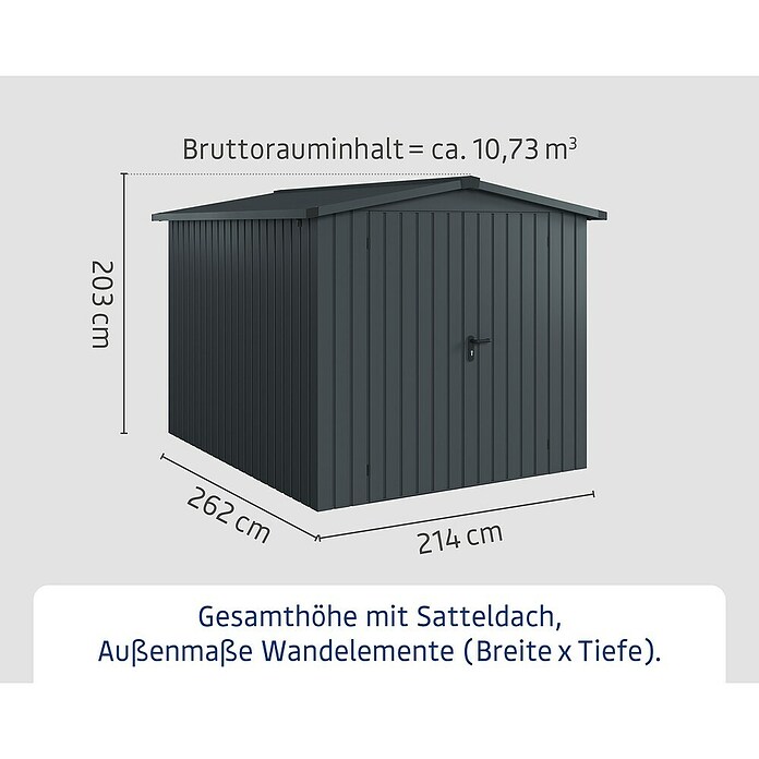 EcoStar Gerätehaus Euroline Trend ESD6 (Außenbreite inkl. Dachüberstand: 237 cm, Außentiefe inkl. Dachüberstand: 278 cm, Stahl, Anthrazitgrau, Doppeltür) | BAUHAUS