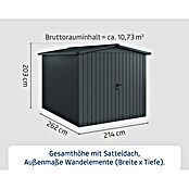 EcoStar Gerätehaus Euroline Trend ESD6 (Außenbreite inkl. Dachüberstand: 237 cm, Außentiefe inkl. Dachüberstand: 278 cm, Stahl, Anthrazitgrau, Doppeltür) | BAUHAUS