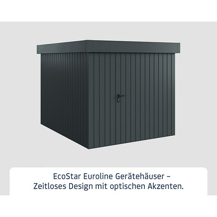 EcoStar Gerätehaus Euroline Trend EFD6 (Außenbreite inkl. Dachüberstand: 237 cm, Außentiefe inkl. Dachüberstand: 278 cm, Stahl, Anthrazitgrau, Einzeltür) | BAUHAUS