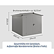 EcoStar Gerätehaus Euroline Trend ESD6 (Außenbreite inkl. Dachüberstand: 237 cm, Außentiefe inkl. Dachüberstand: 278 cm, Stahl, Graualuminium, Doppeltür) | BAUHAUS