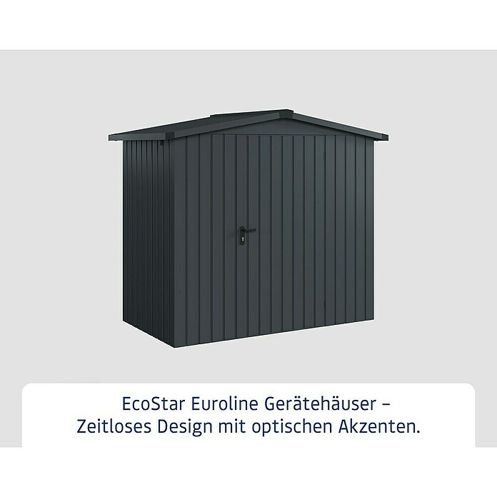 EcoStar Gerätehaus Euroline Trend ESD3 (Außenbreite inkl. Dachüberstand: 237 cm, Außentiefe inkl. Dachüberstand: 134 cm, Stahl, Anthrazitgrau, Einzeltür) | BAUHAUS