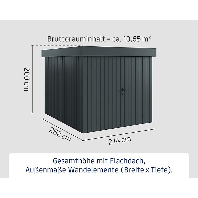 EcoStar Gerätehaus Euroline Trend EFD6 (Außenbreite inkl. Dachüberstand: 237 cm, Außentiefe inkl. Dachüberstand: 278 cm, Stahl, Anthrazitgrau, Doppeltür) | BAUHAUS