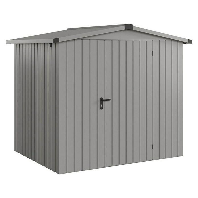 EcoStar Gerätehaus Euroline Trend ESD4 (Außenbreite inkl. Dachüberstand: 237 cm, Außentiefe inkl. Dachüberstand: 181 cm, Stahl, Graualuminium, Einzeltür) | BAUHAUS