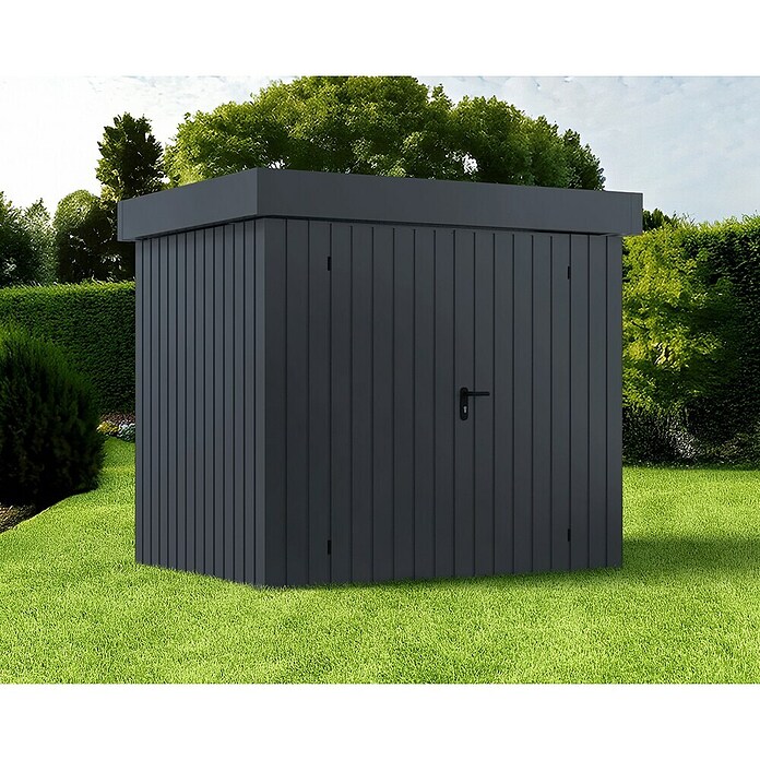 EcoStar Gerätehaus Euroline Trend EFD4 (Außenbreite inkl. Dachüberstand: 237 cm, Außentiefe inkl. Dachüberstand: 181 cm, Stahl, Anthrazitgrau, Doppeltür) | BAUHAUS