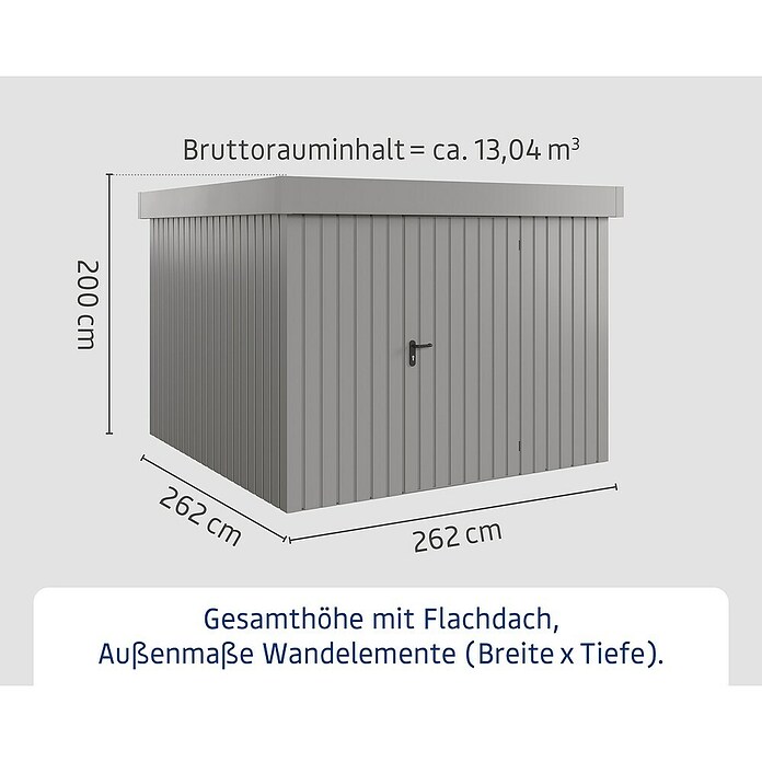 EcoStar Gerätehaus Euroline Trend EFD10 (Außenbreite inkl. Dachüberstand: 285 cm, Außentiefe inkl. Dachüberstand: 278 cm, Stahl, Graualuminium, Einzeltür) | BAUHAUS