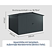 EcoStar Gerätehaus Euroline Trend ESD 14 (Außenbreite inkl. Dachüberstand: 333 cm, Außentiefe inkl. Dachüberstand: 325 cm, Stahl, Anthrazitgrau, Doppeltür) | BAUHAUS