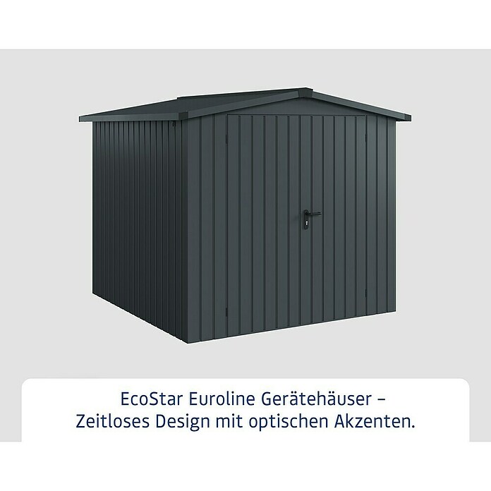 EcoStar Gerätehaus Euroline Trend ESD5 (Außenbreite inkl. Dachüberstand: 237 cm, Außentiefe inkl. Dachüberstand: 229 cm, Stahl, Anthrazitgrau, Doppeltür) | BAUHAUS
