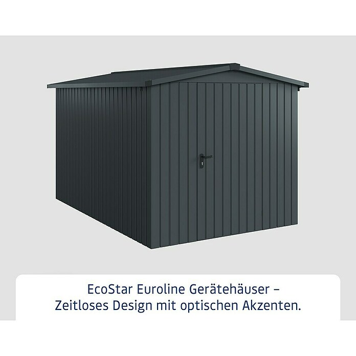 EcoStar Gerätehaus Euroline Trend ESD7 (Außenbreite inkl. Dachüberstand: 237 cm, Außentiefe inkl. Dachüberstand: 325 cm, Stahl, Anthrazitgrau, Einzeltür) | BAUHAUS