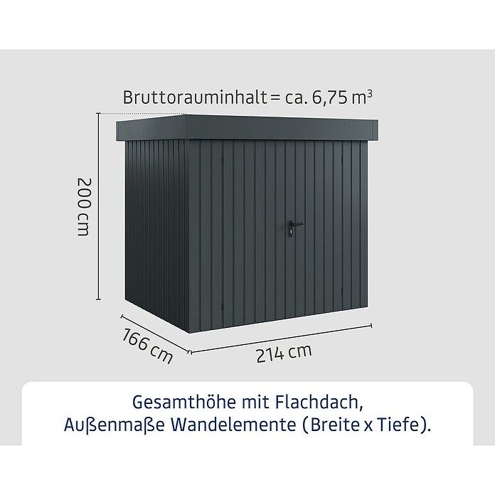 EcoStar Gerätehaus Euroline Trend EFD4 (Außenbreite inkl. Dachüberstand: 237 cm, Außentiefe inkl. Dachüberstand: 181 cm, Stahl, Anthrazitgrau, Doppeltür) | BAUHAUS