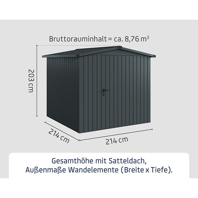 EcoStar Gerätehaus Euroline Trend ESD5 (Außenbreite inkl. Dachüberstand: 237 cm, Außentiefe inkl. Dachüberstand: 229 cm, Stahl, Anthrazitgrau, Einzeltür) | BAUHAUS
