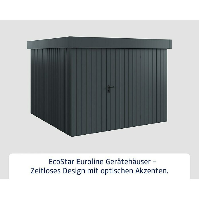 EcoStar Gerätehaus Euroline Trend EFD10 (Außenbreite inkl. Dachüberstand: 285 cm, Außentiefe inkl. Dachüberstand: 278 cm, Stahl, Anthrazitgrau, Einzeltür) | BAUHAUS